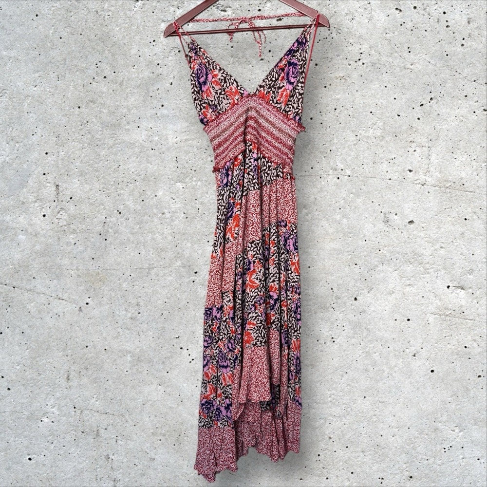 Free People Gabriella Halter‎ Slip Dress Boho Midi Floral Sundress Sz XS - Picture 4 of 7